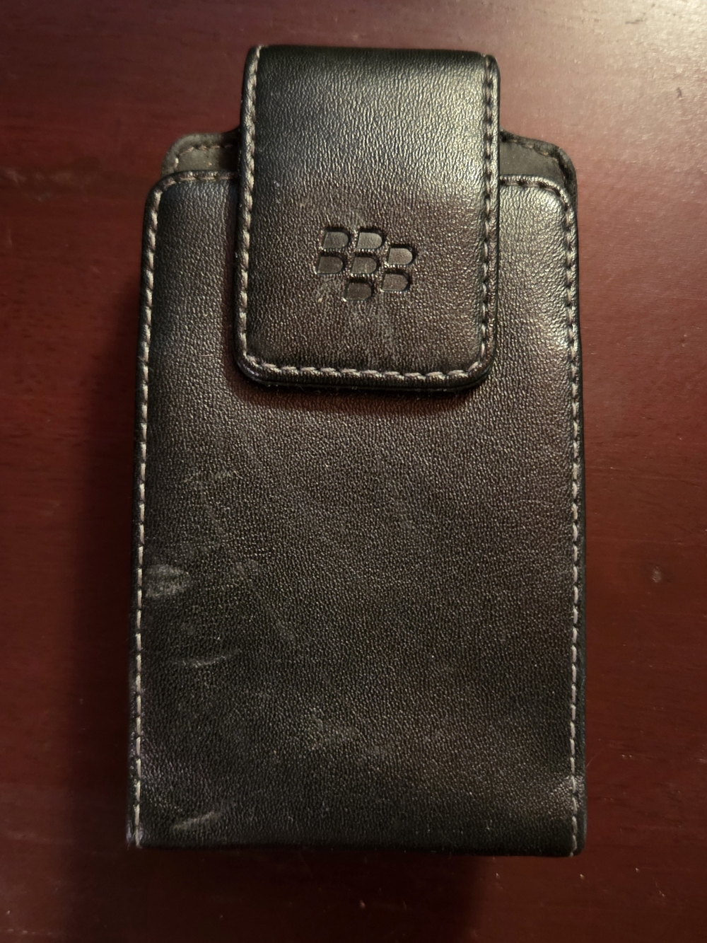 Vintage Blackberry Black Leather Phone Case with Clip